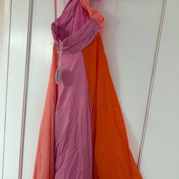 NWT Staud Passage Maxi Dress Colorblock Cut-out Deep V-Neck Flare Skirt Sz 0 - Picture 12 of 12